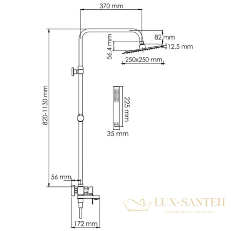 душевая система wasserkraft abens a277.255.218.bm 250 мм, черный матовый