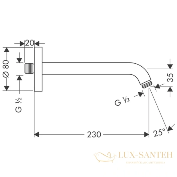 держатель верхнего душа hansgrohe 27412000 230 мм, хром