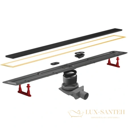 душевой канал bettoserb confluo premium black glass gold line 13100113 300 мм, золотой/черный глянец, золотой/матовый хром