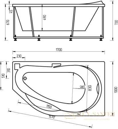 акриловая ванна aquatek таурус 170x100 tar170-0000129 правая, с фронтальным экраном