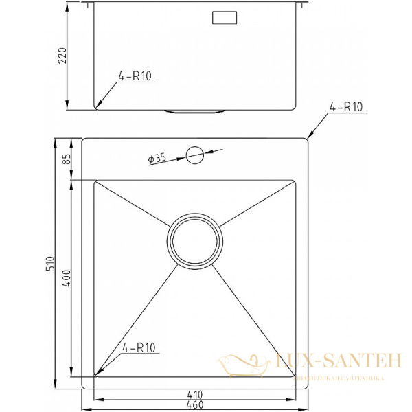 кухонная мойка milacio denia mc.77479 46 см, вороненая сталь