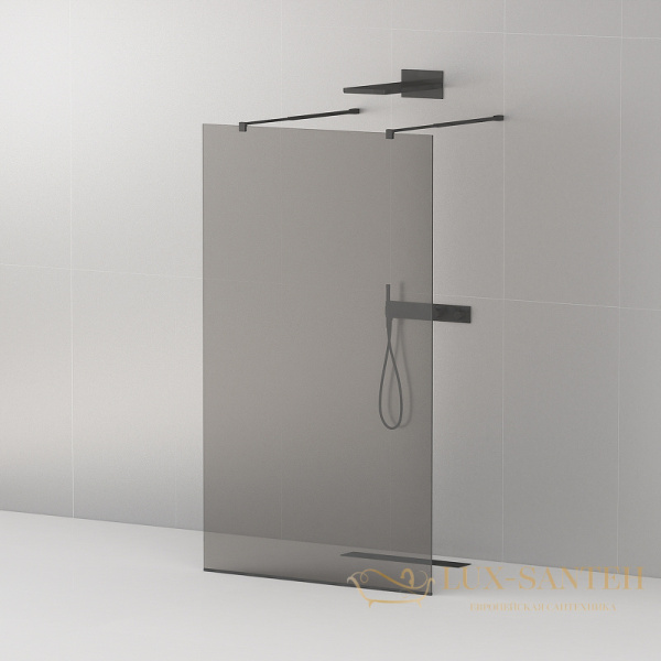 душевая перегородка cezares liberta liberta-l-2-120-gr-nero 120 см профиль черный матовый, стекло серое