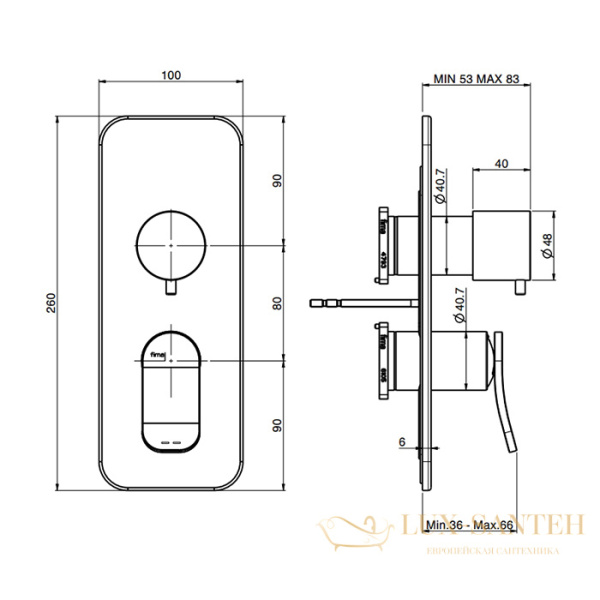 смеситель для душа встраиваемый fima carlo frattini flo' f3809x6sn, на 2-3 выхода, брашированный никель
