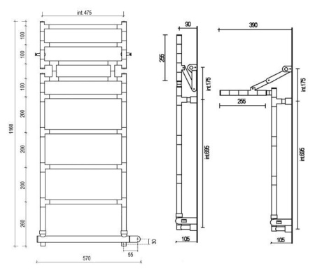 полотенцесушитель электрический margaroli sereno 583-8 box 5834708crpb, с полкой, высота 106 см, ширина 57 см, хром