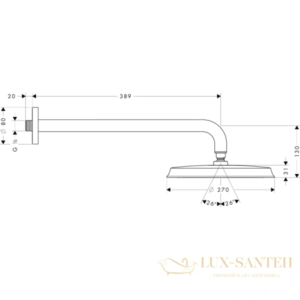 тропический душ hansgrohe raindance classic 27424090, хром золото