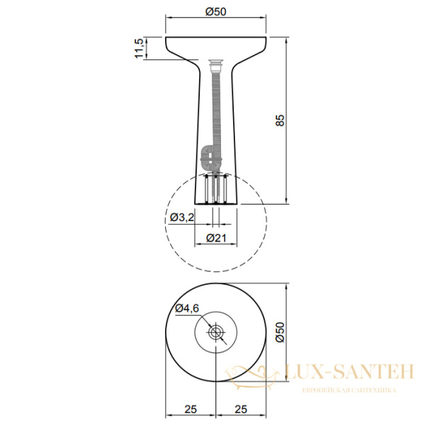 раковина напольная, antonio lupi ago, ago85, ø50хh85 см, без перелива, с донным клапаном (хром), сифоном, слив в пол,из материала: flumood, белый глян