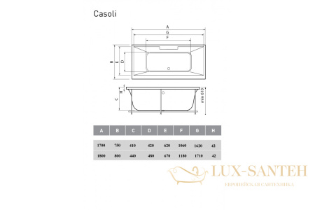 ванна акриловая vayer casoli 180x80
