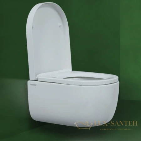 подвесной безободковый унитаз berges ego 082122 с сиденьем микролифт, белый