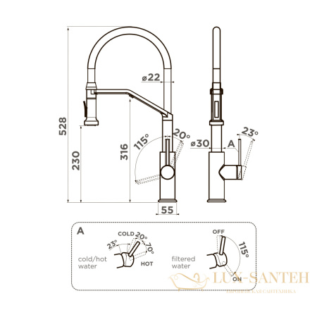 смеситель omoikiri makkari 2 plus-sb-c-bl 4994493 для кухни с подключением к фильтру, хром