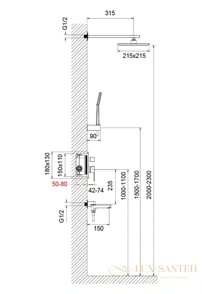 душевая система для ванны всраиваемая timo selene sx-3069/17sm, золото матовое