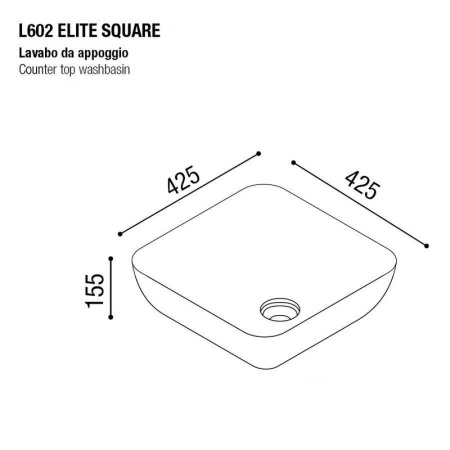 раковина накладная aet elite square 43x43 см., без отверстия под смеситель, цвет белый матовый с эффектом мрамора l602t0r0v0481
