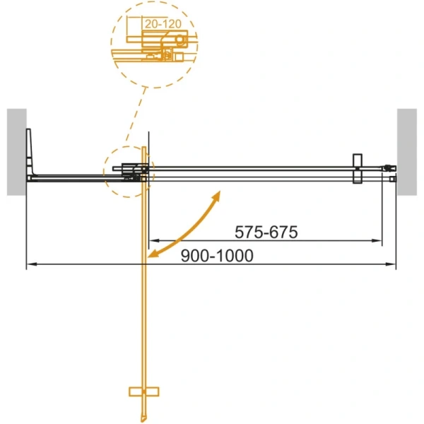душевая дверь cezares slider-b-1 slider-b-1-90/100-grigio-nero 90-100 см, серый
