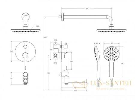душевая система встраиваемая для ванны cezares relax-vdset-01, со встроенной частью, хром глянцевый глянцевый