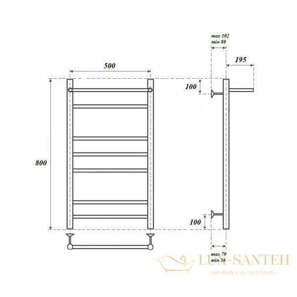 полотенцесушитель 500x800 электрический point аврора pn10158pe п6 с полкой левый/правый, хром