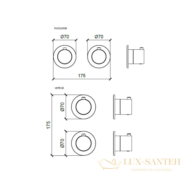 термостат для душа встраиваемый almar modular e180132.ab, на 2-3 выхода, внешняя часть, черный хром брашированный pvd