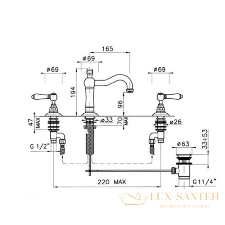 смеситель для раковины, nicolazzi half dome, 1409cr70, с донным клапаном, хром