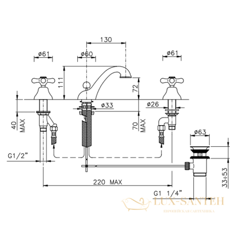 смеситель для раковины, nicolazzi nuova brenta, 2508cr, с донным клапаном, хром