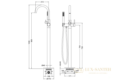 смеситель для ванны напольный timo saona 2310/16y-cr, белый матовый