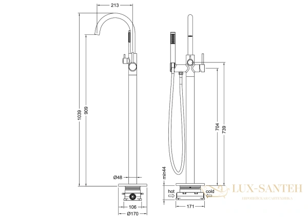 смеситель для ванны напольный timo saona 2310/13y-cr, никель брашированный