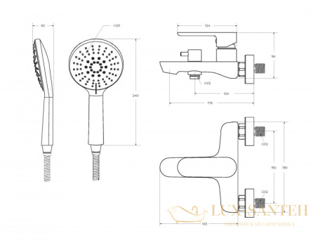 смеситель для ванны cezares stylus-vd-01, с ручным душем, хром глянцевый