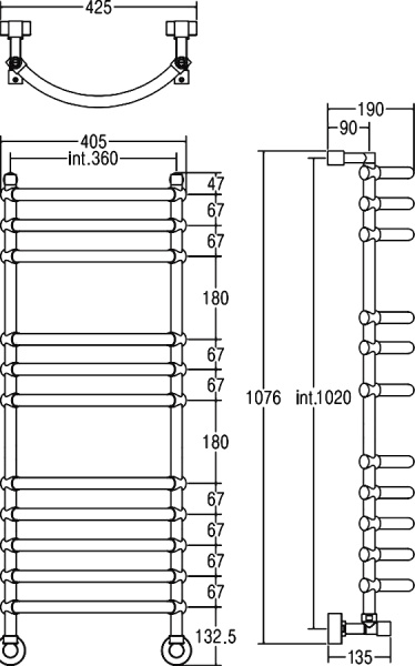 полотенцесушитель водяной margaroli luna 434-11 4343711gon, высота 107.6 см, ширина 43.5 см, золото