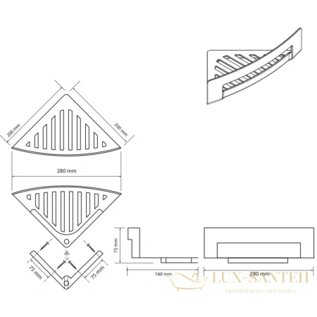 полка угловая 20х20 см bemeta brilo 161208280, золотой