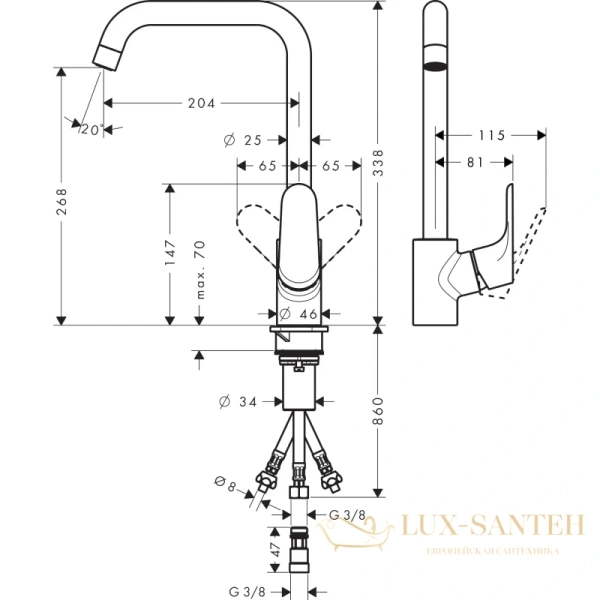 смеситель для кухни hansgrohe focus m41 31822000 хром
