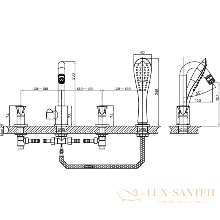смеситель d&k hessen.grimm da1384901 на борт ванны, хром