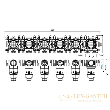 встраиваемая часть almar modular e176915, термостатического смесителя на 5 выходов, горизонтальный монтаж