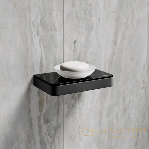 мыльница lemark glass line 9742039 с держателем, черный матовый/черное стекло