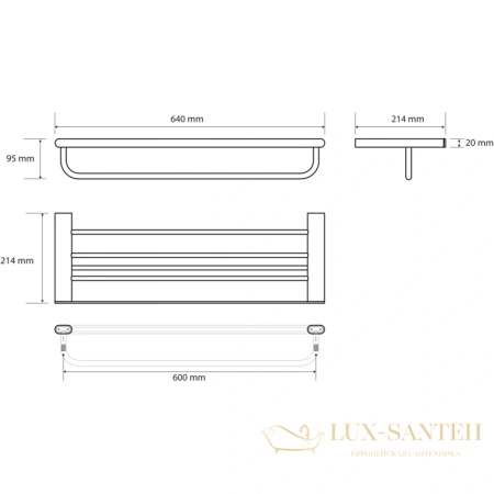 полка для полотенец bemeta organic 167105150 64 см, черный матовый