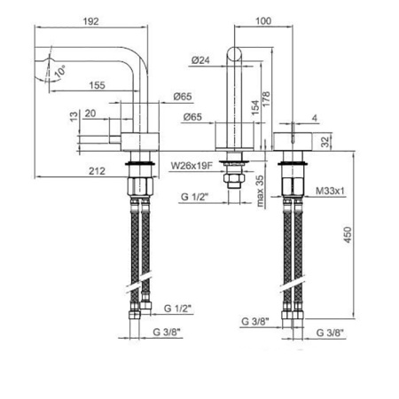 смеситель для раковины, fantini af/21, 27 93 a104wf, 2 отв., без донного клапана, излив 155мм, матовая натуральная сталь