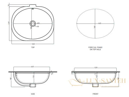 раковина встраиваемая снизу столешницы cielo enjoy ejlaspo ag, 520x445x185h мм, agave