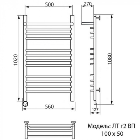 полотенцесушитель электрический ника trapezium лт (г2) вп 100/50 левый тэн, цвет хром