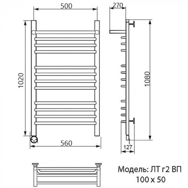 полотенцесушитель электрический ника trapezium лт (г2) вп 100/50 левый тэн, цвет хром