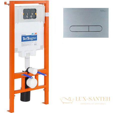 комплект унитаза с инсталляцией belbagno acqua bb340chr/bb2020sc/bb002-80/bb006-pr-chrome.m с сиденьем микролифт и клавишей смыва, белый