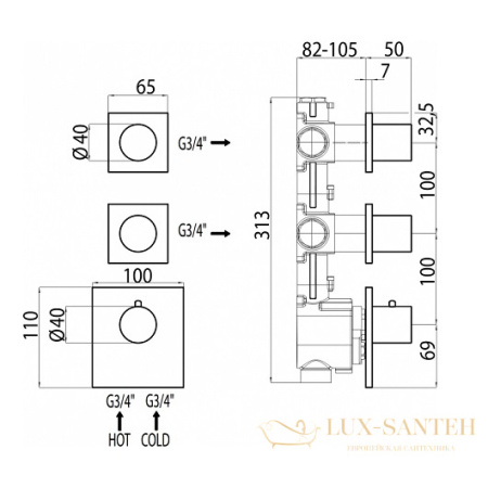 встроенная часть термостата на 2 выхода bossini, z030201