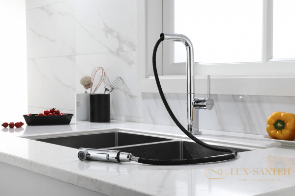 смеситель для кухни с выдвижным изливом paulmark neo ne214419-cr, хром