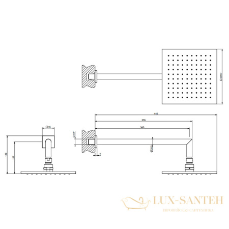 верхний душ 200,7 мм с кронштейном gessi emporio 47286.031, хром