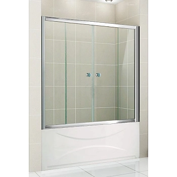 шторка для ванны cezares pratico-vf-2 pratico-vf-2-150/140-c-cr 150 см, стекло прозрачное