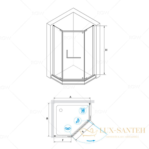 душевой уголок rgw passage 35088188-11 pa-081 80х80, профиль хром, стекло прозрачное