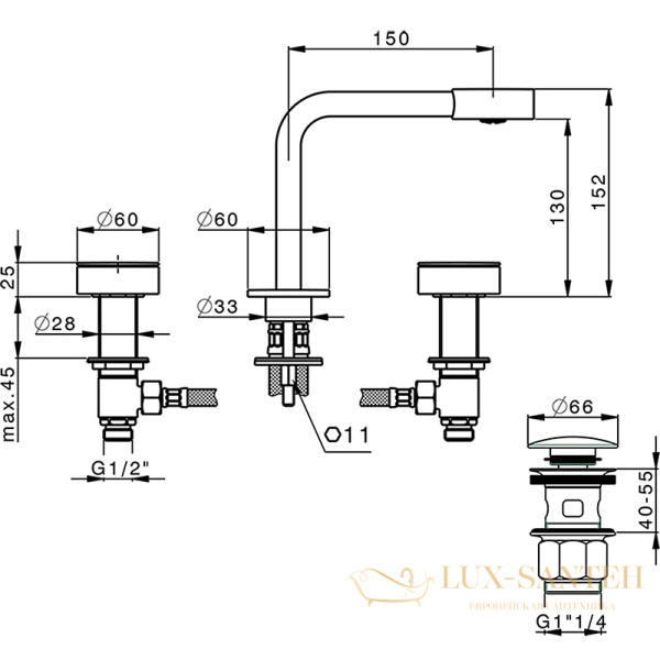 смеситель для раковины cisal slim, sm00102040, с донным клапаном, черный матовый