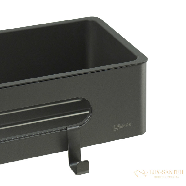 полка для душа lemark shelf line 9776045, 295 мм, с крючками и вставкой из пластика, графит