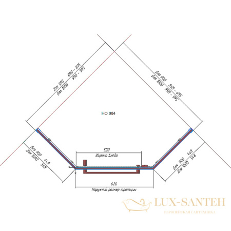 душевой уголок rgw hotel 350608499-11 ho-084 90x90, профиль хром, стекло прозрачное