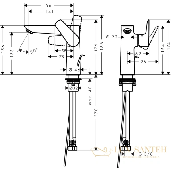 смеситель для раковины hansgrohe talis e 71754670