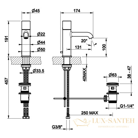 смеситель для раковины gessi habito unito 70001.706, с донным клапаном, black metal pvd