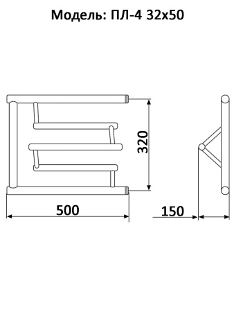 полотенцесушитель ника econ пл-4 32/50 с полкой, цвет хром