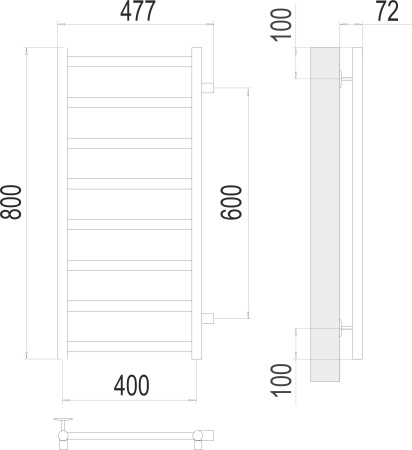 полотенцесушитель водяной terminus аврора 4670078529916 п8 400x800 с боковым подключением 600