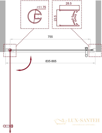 душевая дверь belbagno uno uno-b-1-85-p-cr 85 см профиль хром, стекло рифленое 
