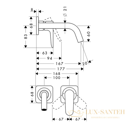 смеситель встраиваемый для раковины, axor citterio m, 34113000, с донным клапаном (внешняя часть), хром